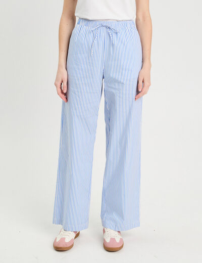 Pantalon large élastiqué bleu foncé femme