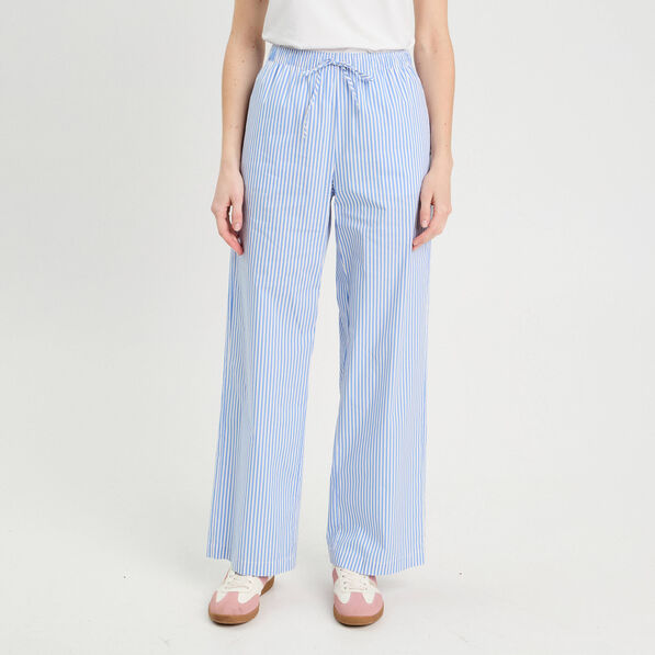 Pantalon large élastiqué bleu foncé femme