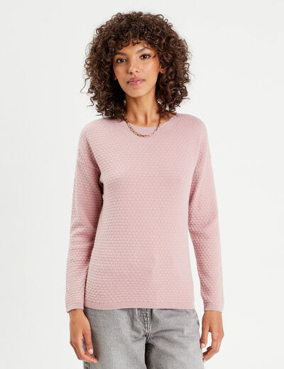 Pull col rond rose poudrée femme