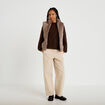 Pull ample col rond manches longues marron fonc&eacute; femme