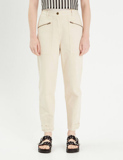 Pantalon cargo bas resserré sable femme