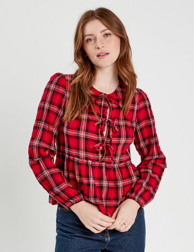 Blouse avec noeuds rouge femme