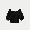 Blouse oversize col rond manches 3/4 noir femme
