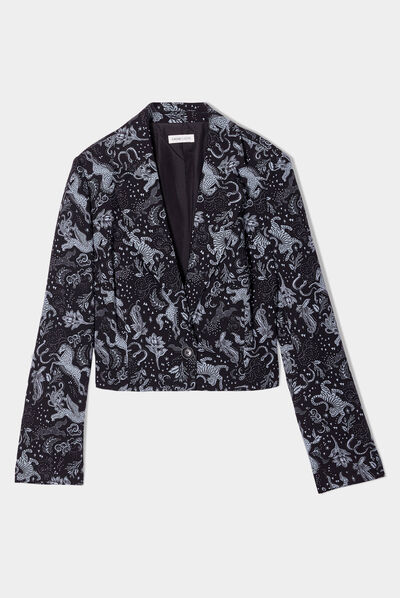 Veste droite manches longues noir femme