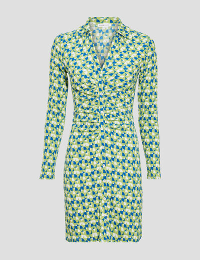 Robe ajustée froncée vert femme