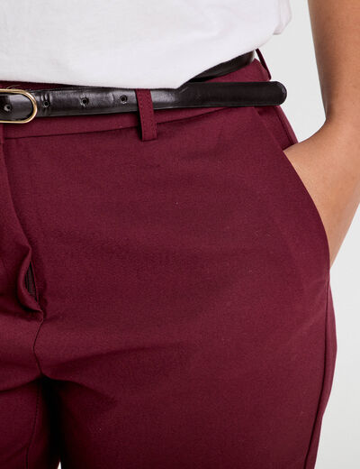 Pantalon cigarette ceinturé violet foncé femme