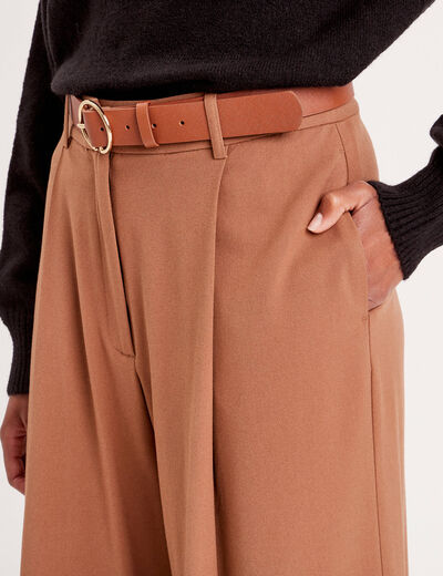 Pantalon large fluide pinces beige femme