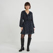 Robe courte &eacute;vas&eacute;e col v manches longues noir femme