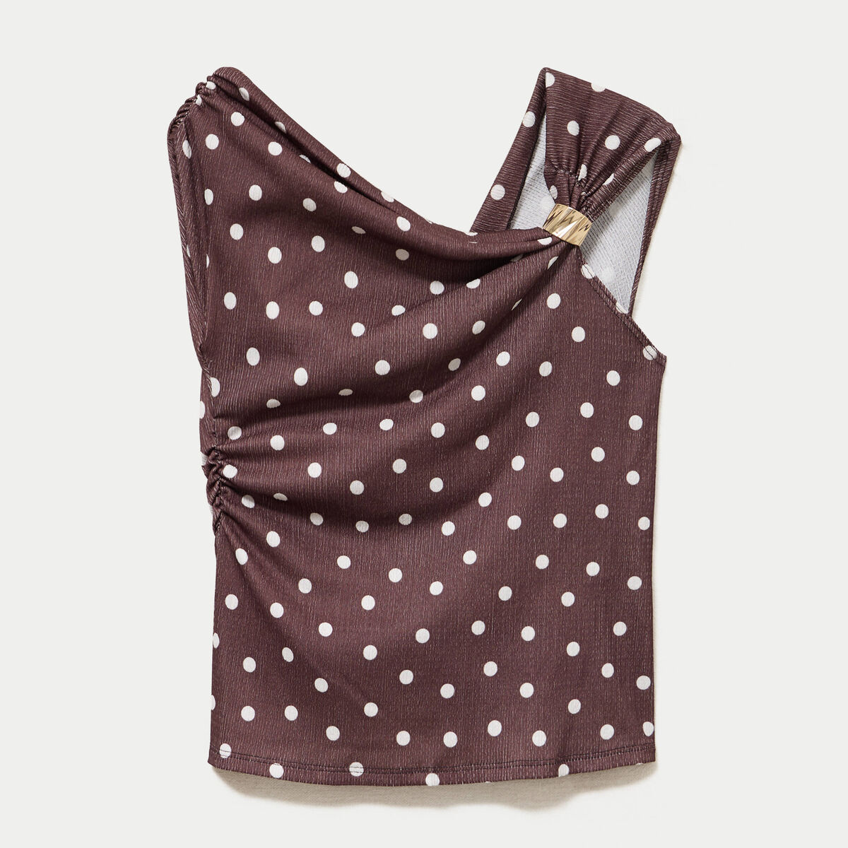 Top pliss&eacute; col bardot sans manches marron femme