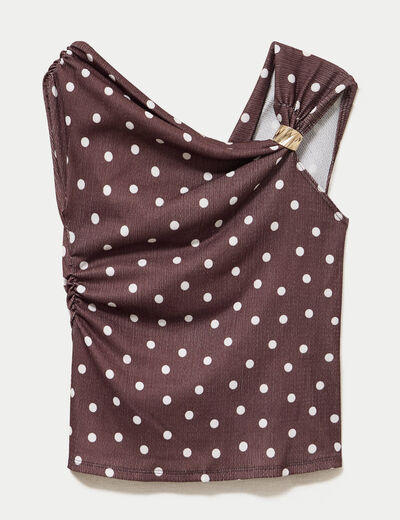 Top pliss&eacute; col bardot sans manches marron femme