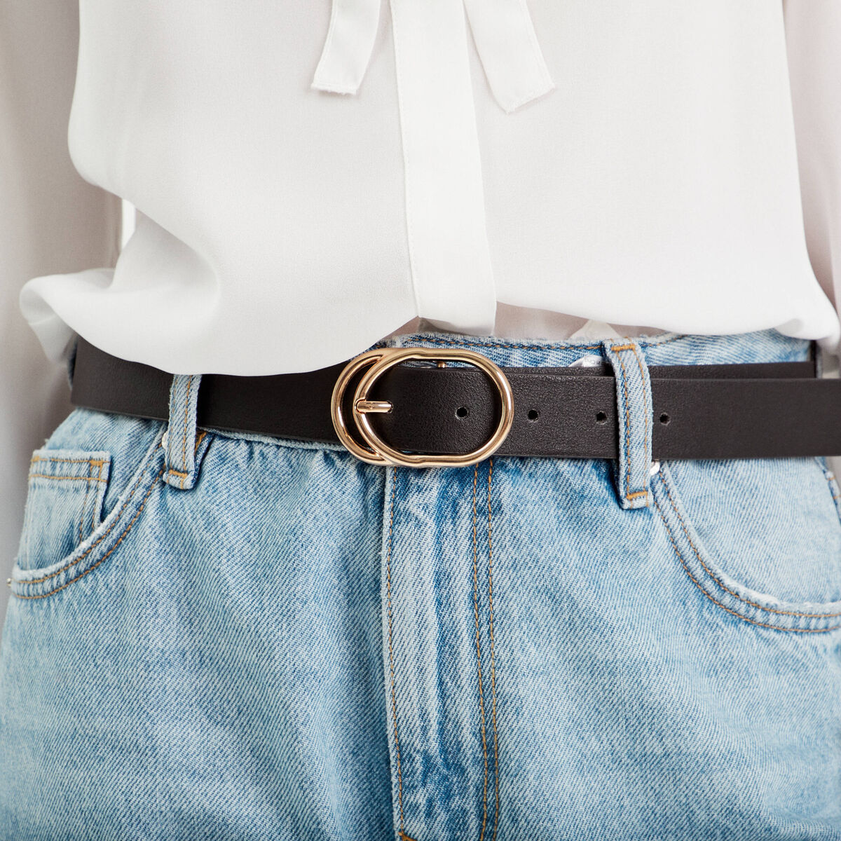 Ceinture double boucle noir femme