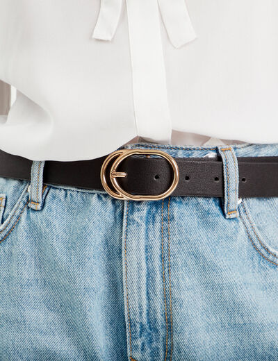 Ceinture double boucle noir femme