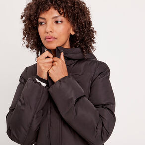 Doudoune longue à capuche noir femme