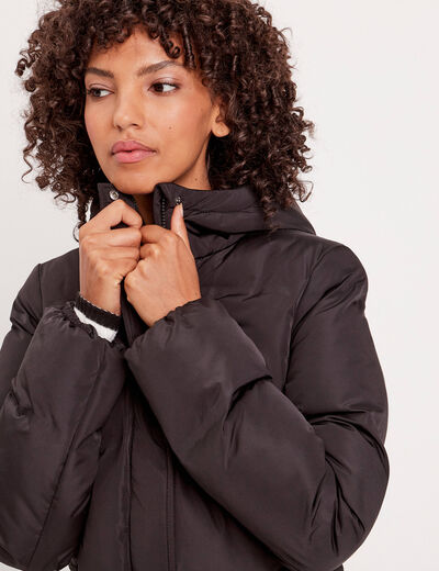 Doudoune longue à capuche noir femme