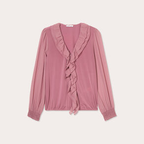 Blouse volants vieux rose femme