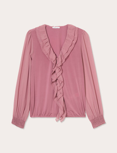 Blouse volants vieux rose femme