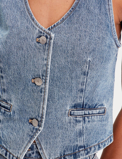Gilet sans manches en jean denim stone femme