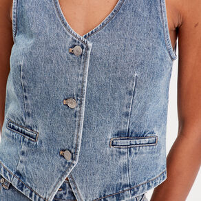 gilet sans manches en jean denim stone femme Gilet sans manches en jean denim stone femme