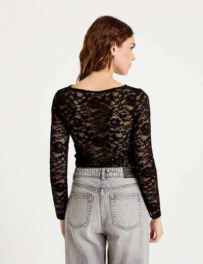 Body ajust&eacute; dentelle col bateau noir femme