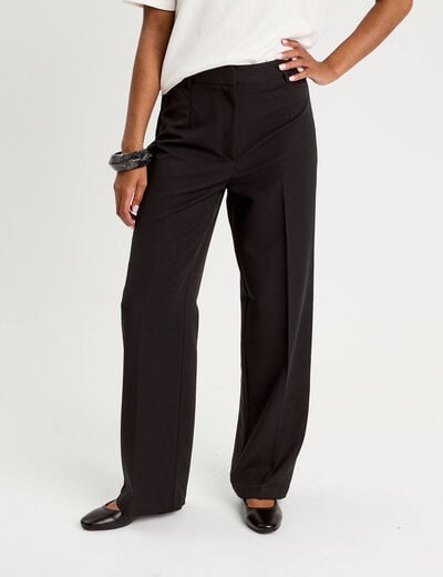 Pantalon large taille haute noir femme