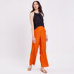 Pantalon city large satin orange femme