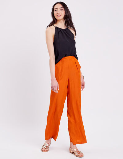 Pantalon city large satin orange femme
