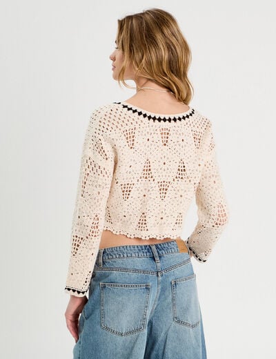 Gilet effet crochet et noeuds beige femme