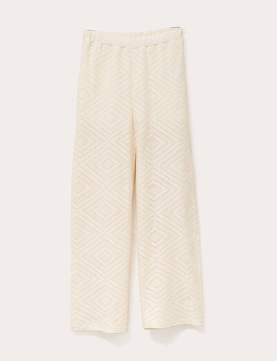 Pantalon droit ajouré ecru femme