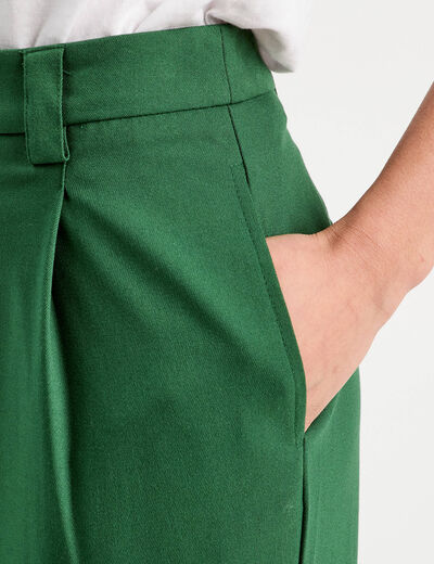 Pantalon large avec pinces vert foncé femme