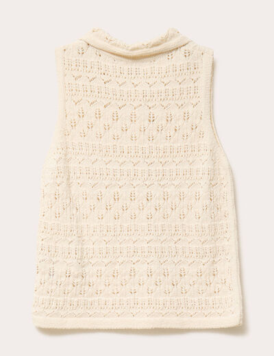 Débardeur ajouré col chemise ecru femme
