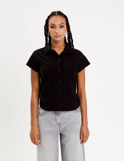Chemise cintrée manches courtes noir femme