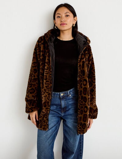 Parka r&eacute;versible 3/4 &agrave; capuche noir femme