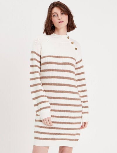 Robe pull droite col montant blanc femme