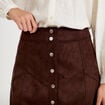 Jupe trap&egrave;ze courte aspect daim marron fonc&eacute; femme