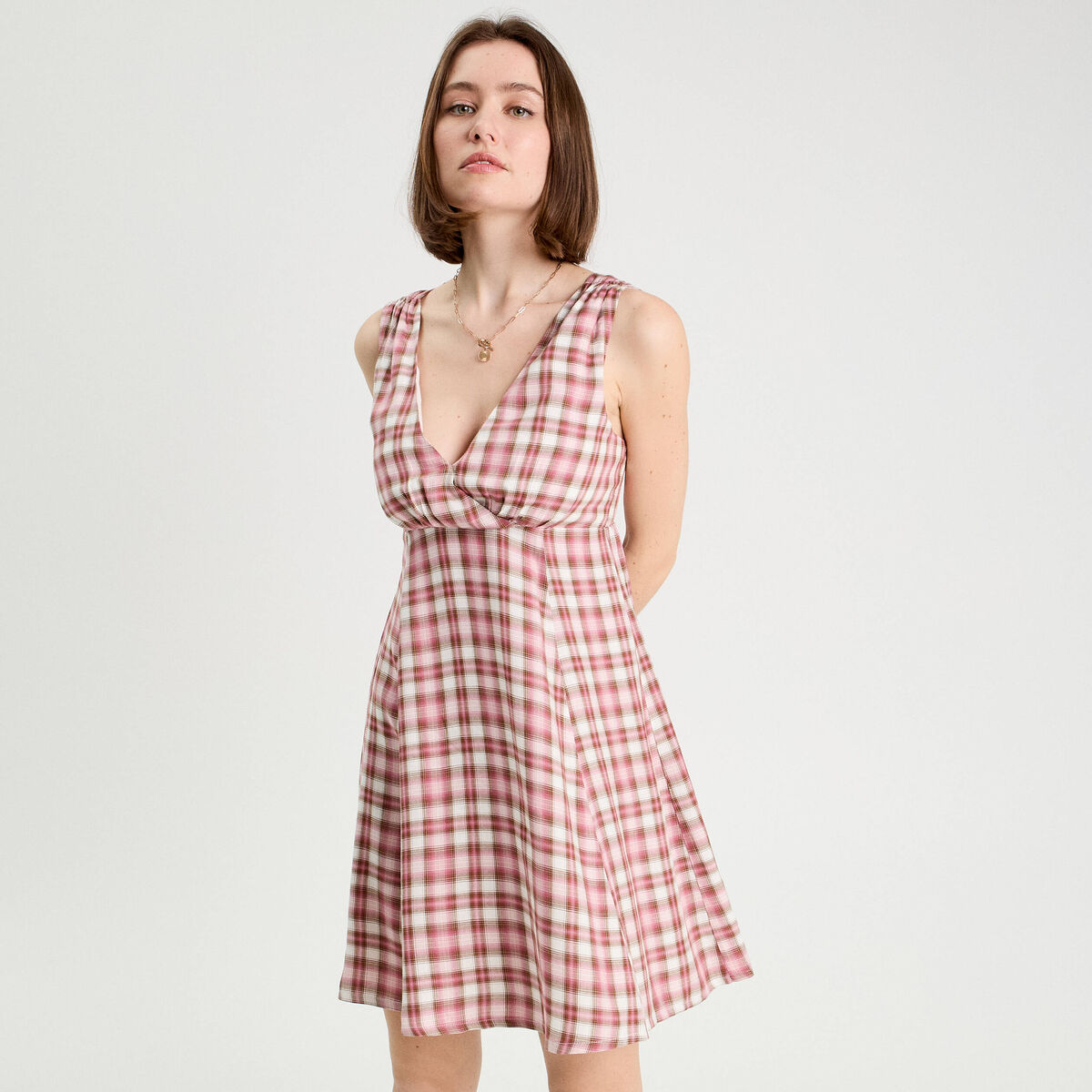 Robe trapèze sans manches rose femme