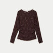 T-shirt ajust&eacute; col rond brod&eacute; perles marron fonc&eacute; femme