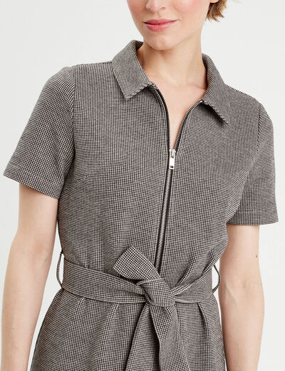 Robe droite zippée ceinturée blanc femme