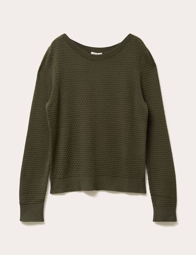Pull col bateau vert kaki femme