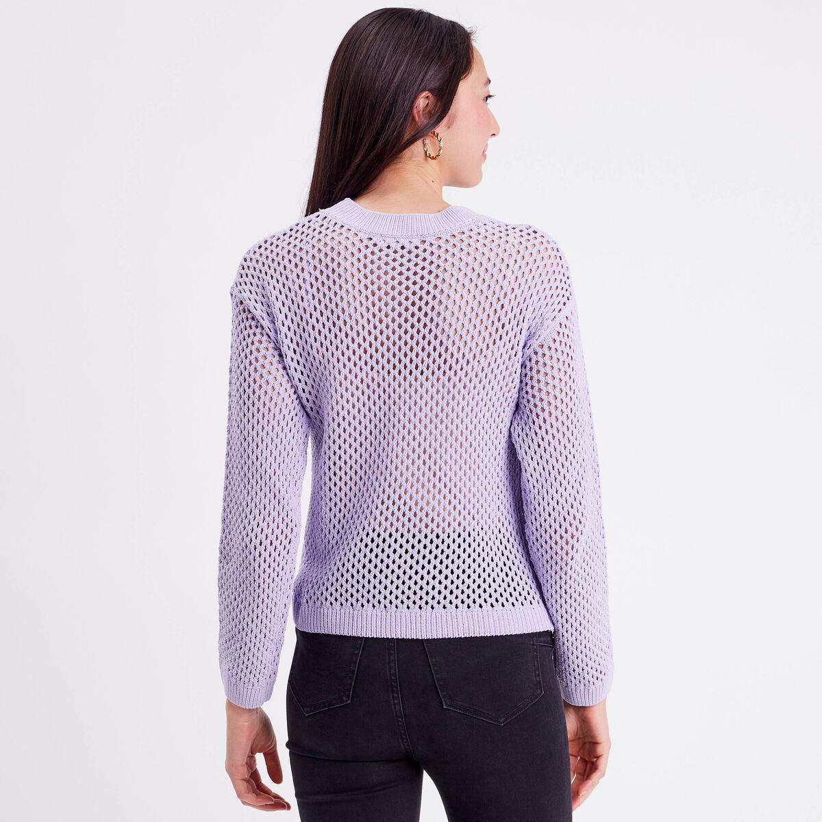 Pull ajouré col rond parme femme