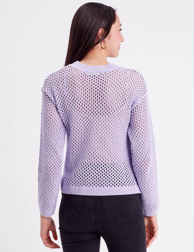 Pull ajouré col rond parme femme