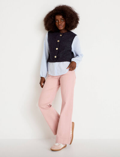 Pull chemise 2-en-1 bleu marine femme
