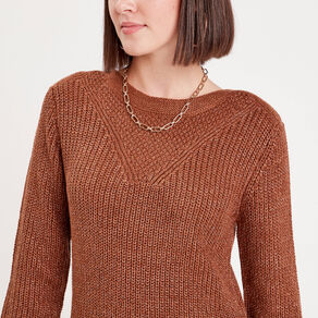 Robe pull droite col rond marron femme