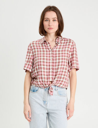 Chemise manches courtes nouée rose femme