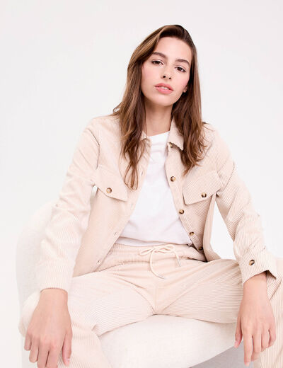 Chemise velours c&ocirc;tel&eacute; sable femme