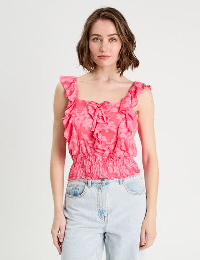 Blouse sans manches volants rose femme