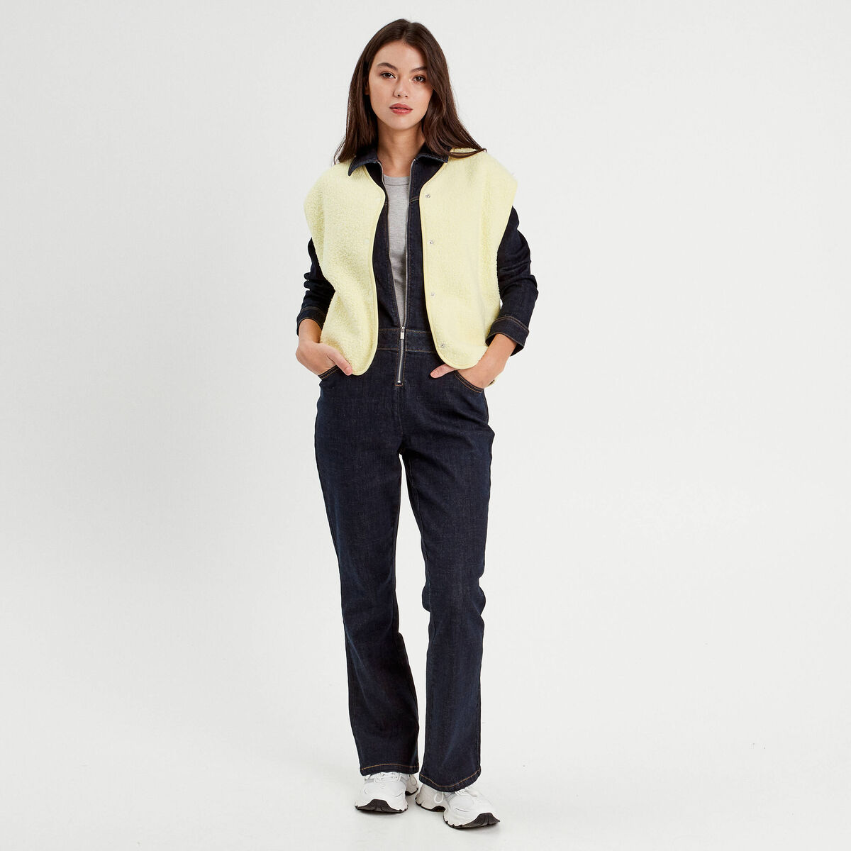 Combinaison pantalon en jean denim brut femme