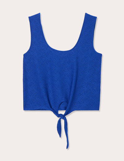 Débardeur cropped noué bleu electrique femme