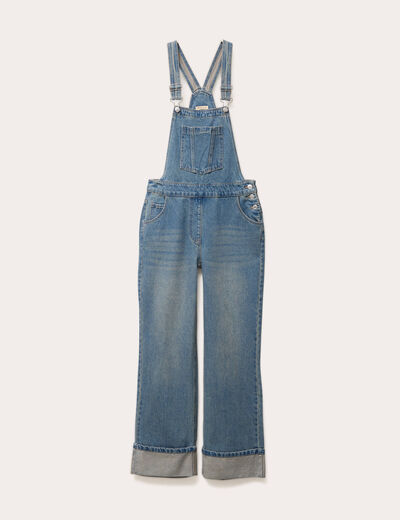 Salopette large en jean denim double stone femme