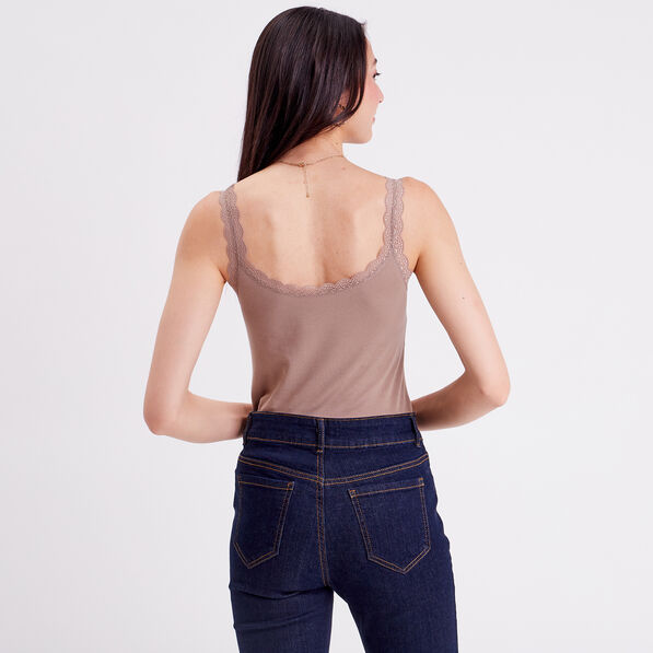 Débardeur liserés dentelle marron femme