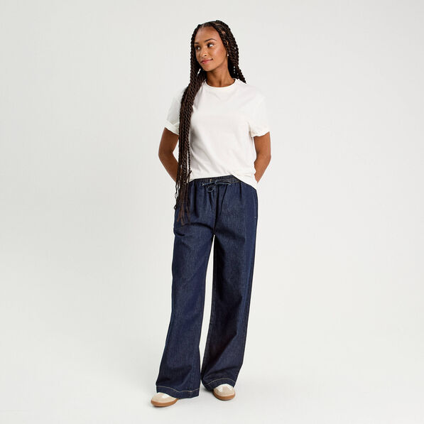 jeans large taille elastiquee denim brut femme Jeans large taille élastiquée denim brut femme